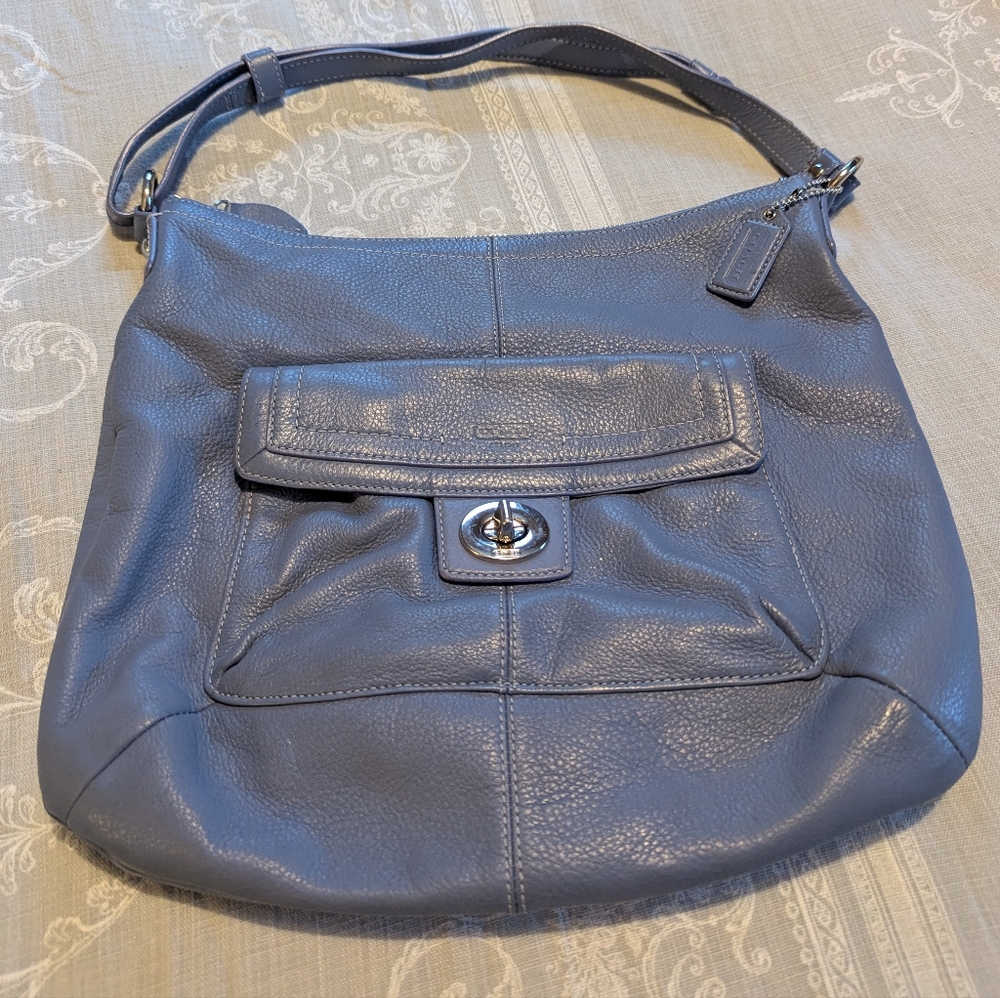 Coach Penelope F19045 hobo bag in cornflower blue pebble leather